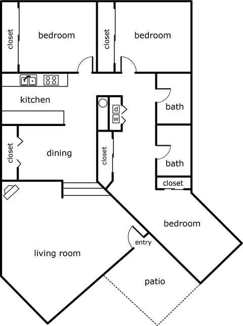 a floor plan of a small house with a kitchen and a living room